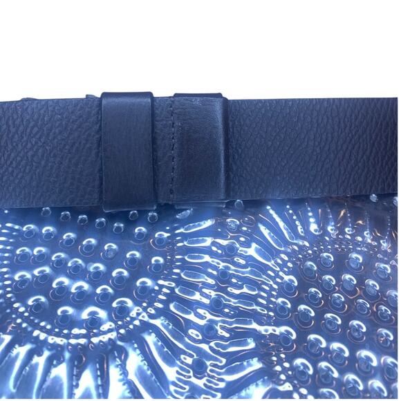 Chicos Genuine Leather Studded Belt L Silver Metal Aztec Steam Punk Ring Clasp - Picture 3 of 7